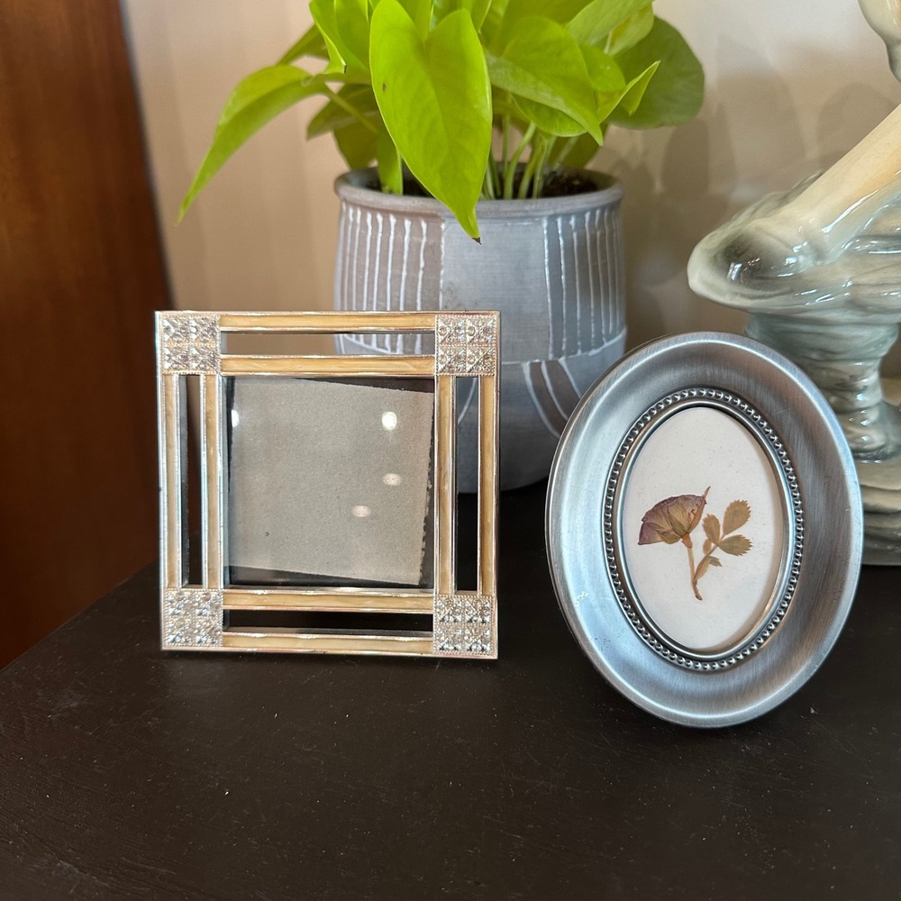 VTG Mini Picture Photo Frame Set Silver Cottagecore Square Oval Gallery Granny